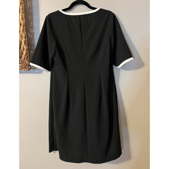 Connected Dress 10 Black White Polka Panel Stretch Shift Short Sleeve Washable - Picture 6 of 6